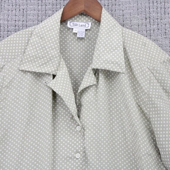 Silk Land Shirt Womens 2X Beige Polka Dot Button Down Short Sleeve Collared - Picture 5 of 9
